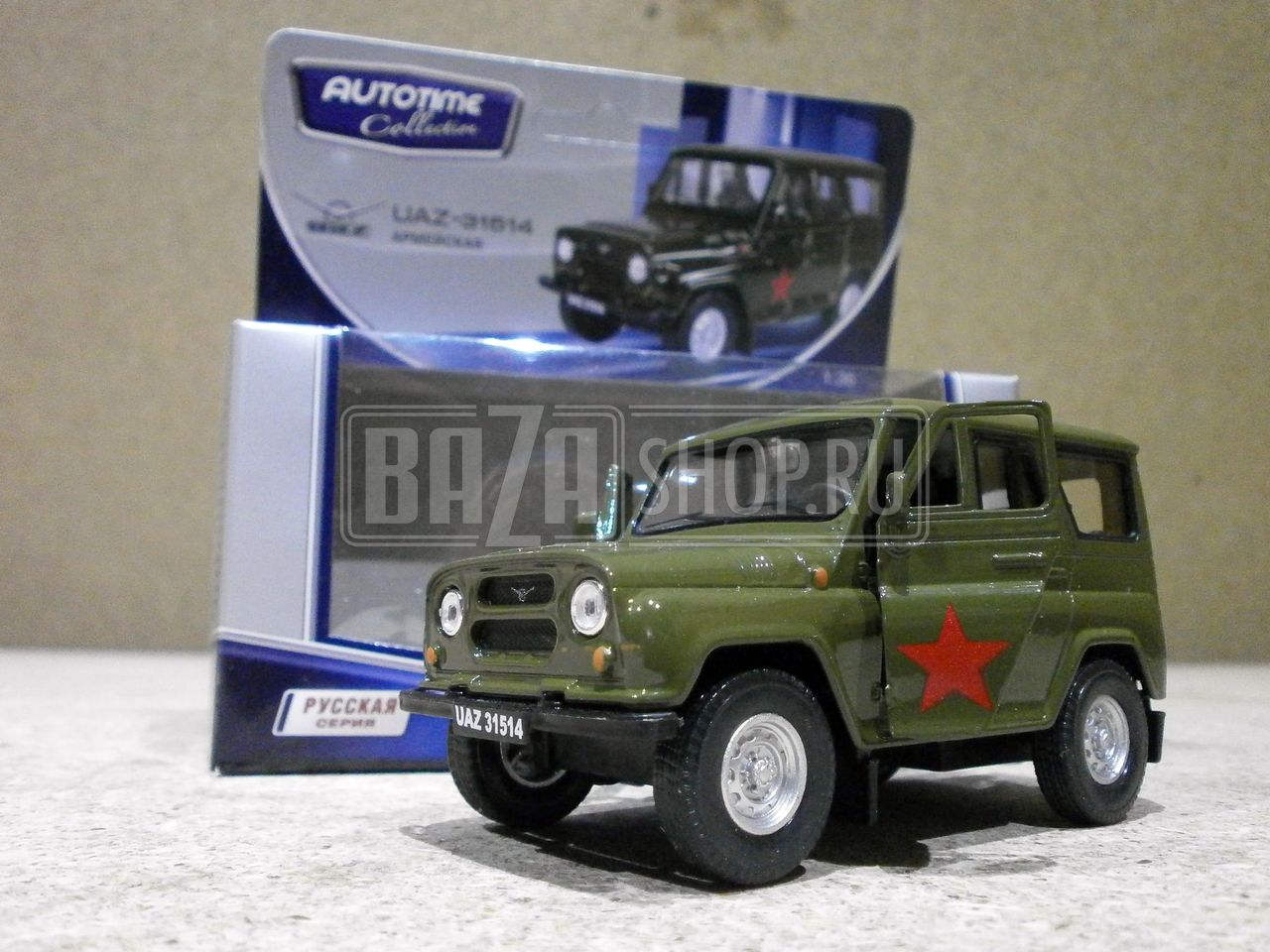 Модель УАЗ 1/36 31514 "AUTOTIME" (11445) Армейская ** / 6937493914610