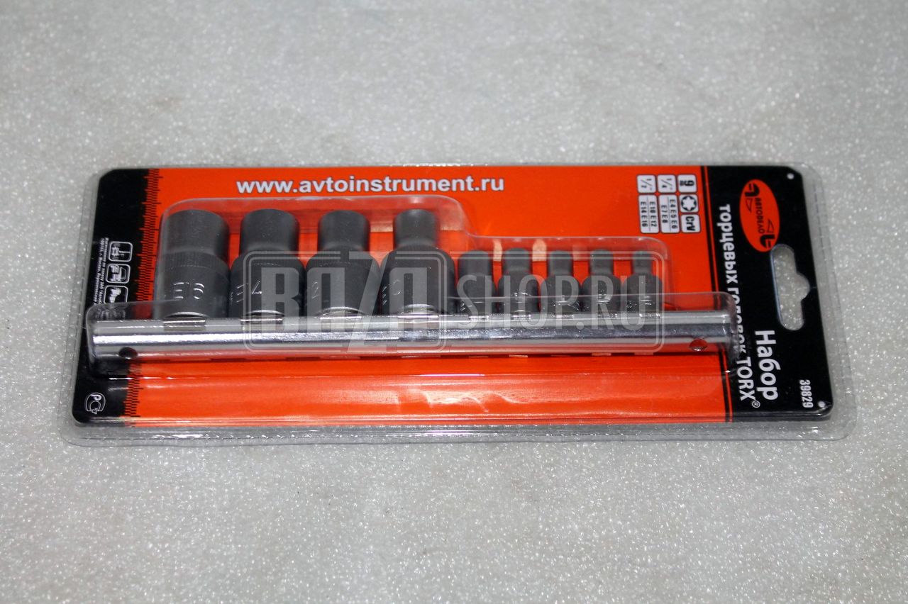 Набор головок TORX АВТОДЕЛО 9 пр. 1/4" E4-E8, 1/2" Е10-Е16 CrV 39829 / 5858
