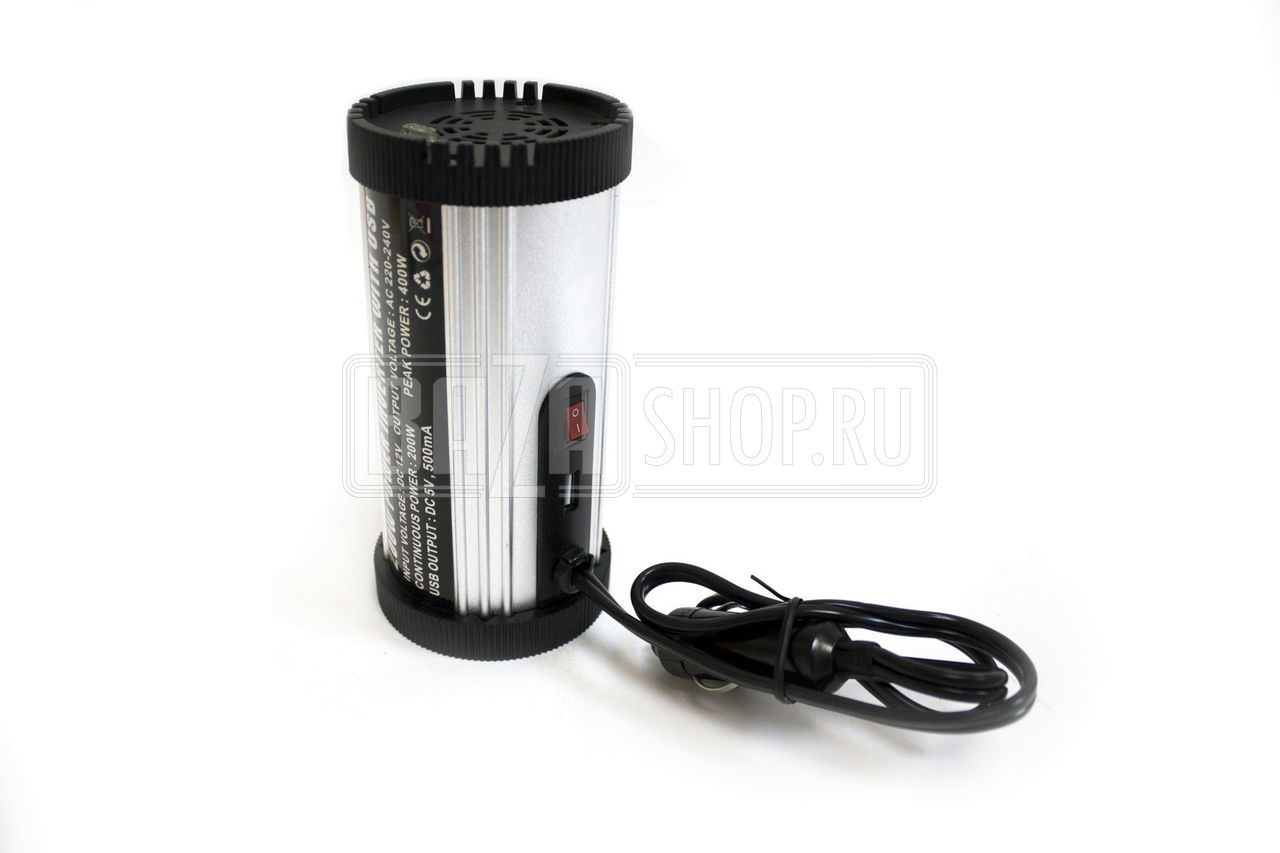 Инвертор напряжения автомобильный 12/220V 200W, 1 розетка, 1 USB-порт** / 570200