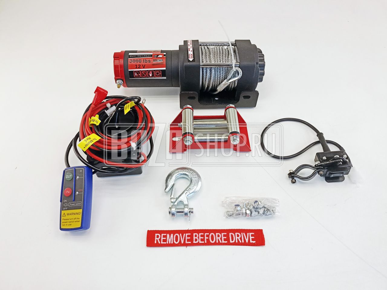 Лебедка RedBTR серия "QUATTRO CRAZY" 3,0 12v (ATV), 1360кг, 153:1, пульт ДУ / 913011 (rotate)