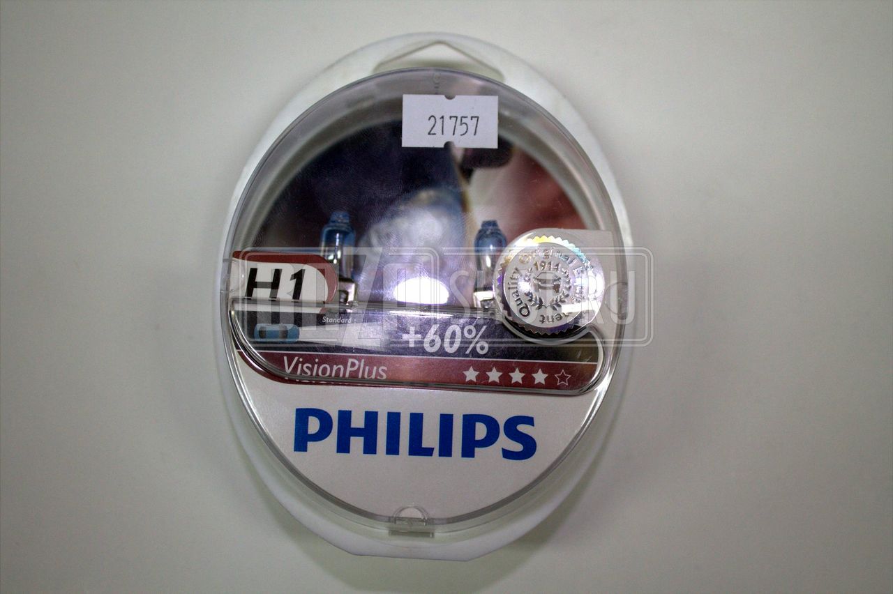 Лампа фарная H1 55W 12V** +60% Vision Plus (2шт.) "PHILIPS" / 12258VPS2 / Р14,5S / АКГ12-55