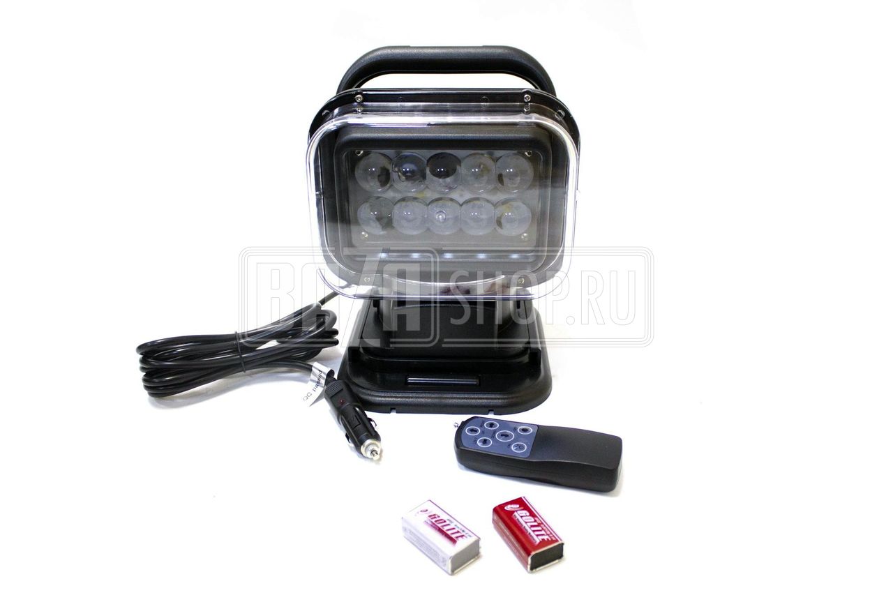 Прожектор светодиодный (фара-искатель) 50W (5W*10), электрический, IP67, пульт д/у, РУЧКА "redBTR" / 832050
