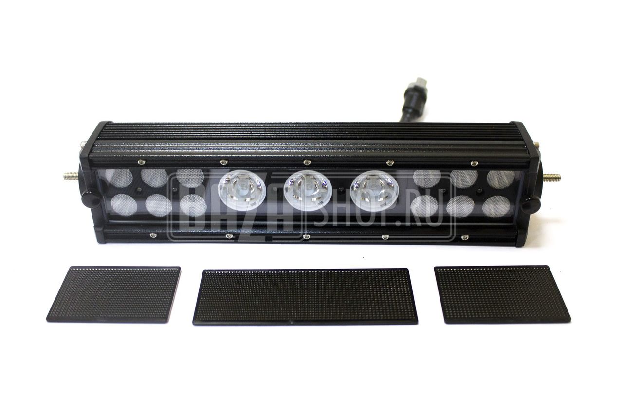 Лайт-бар светодиодный ближний/дальний 66W (3W*6+10W*3+3W*6) гибрид 30см,IP68 "redBTR" ghostBUSTERS** / # 826066 (в комплекте клавиши включения ближнего/дальнего света, защитный экран)